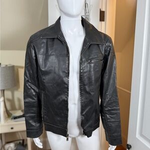 GUESS Black Faux Leather Moto Jacket Men’s Medium Quilted Lined